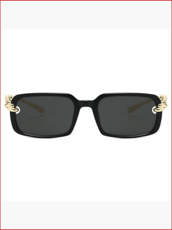 Retro Rectangle Sunglasses for Women Vintage 90S Rectangular Gold Metal Frame main image 5